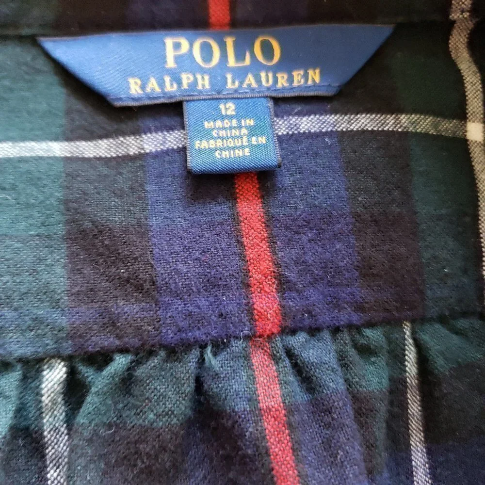 Ralph Lauren Girls Flannel Plaid Button Down Shirt - Size 12